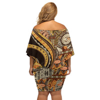 Hawaiian Hibiscus Tribal Vintage Motif Family Matching Off Shoulder Short Dress and Hawaiian Shirt Ver 4 LT9 - Polynesian Pride
