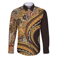 Hawaiian Hibiscus Tribal Vintage Motif Family Matching Puletasi and Hawaiian Shirt Ver 4 LT9 Dad's Shirt - Long Sleeve Gold - Polynesian Pride