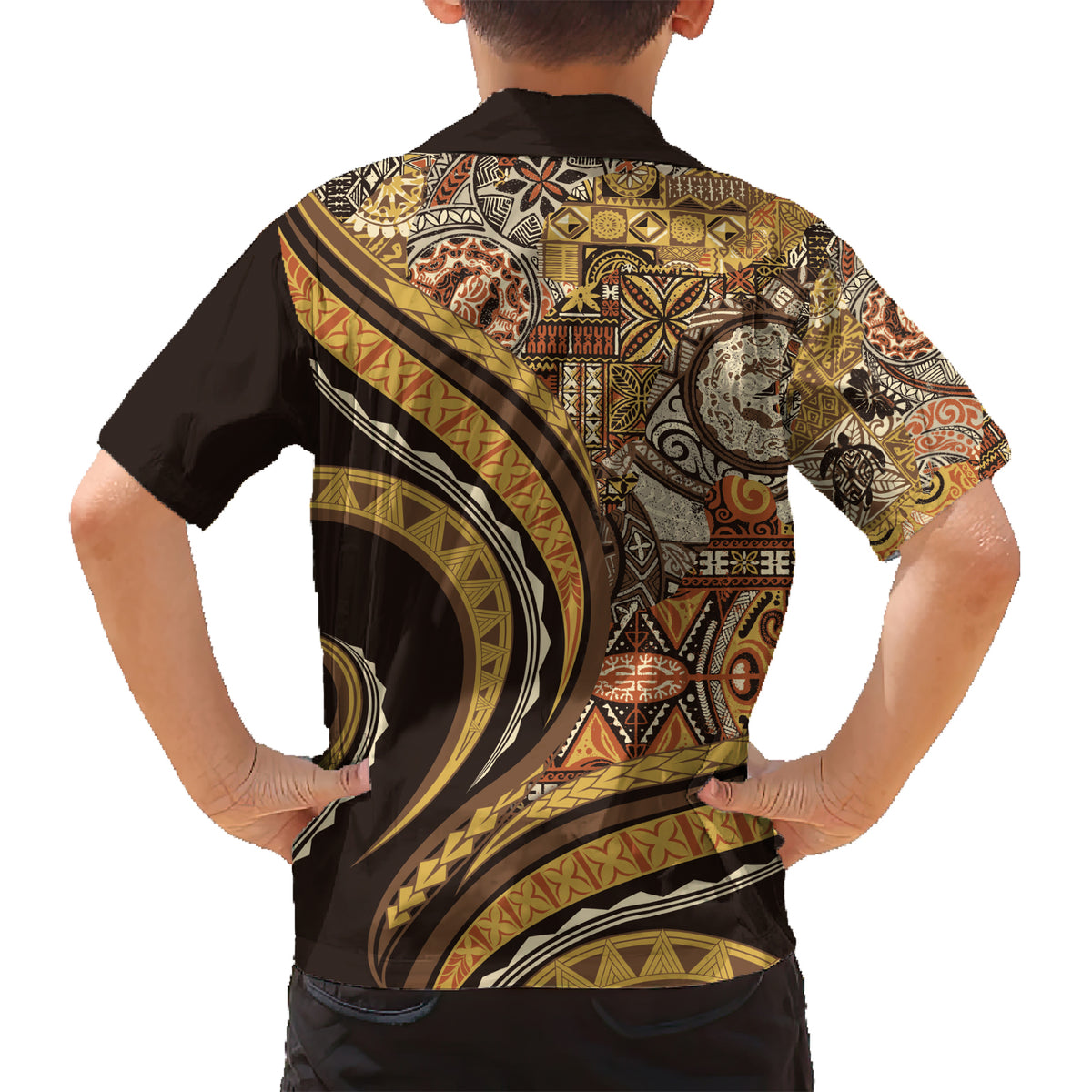 Hawaiian Hibiscus Tribal Vintage Motif Family Matching Short Sleeve Bodycon Dress and Hawaiian Shirt Ver 4 LT9 - Polynesian Pride