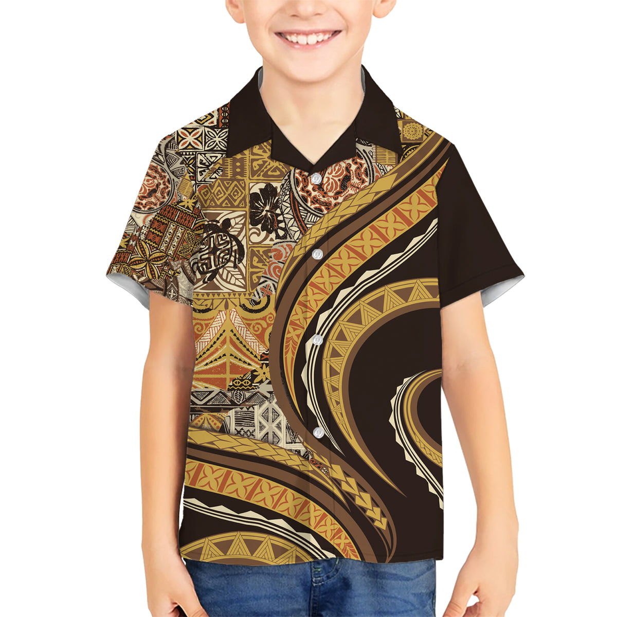 Hawaiian Hibiscus Tribal Vintage Motif Kid Hawaiian Shirt Ver 4