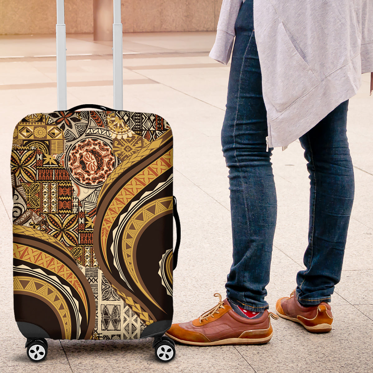 Hawaiian Hibiscus Tribal Vintage Motif Luggage Cover Ver 4 LT9 Gold - Polynesian Pride
