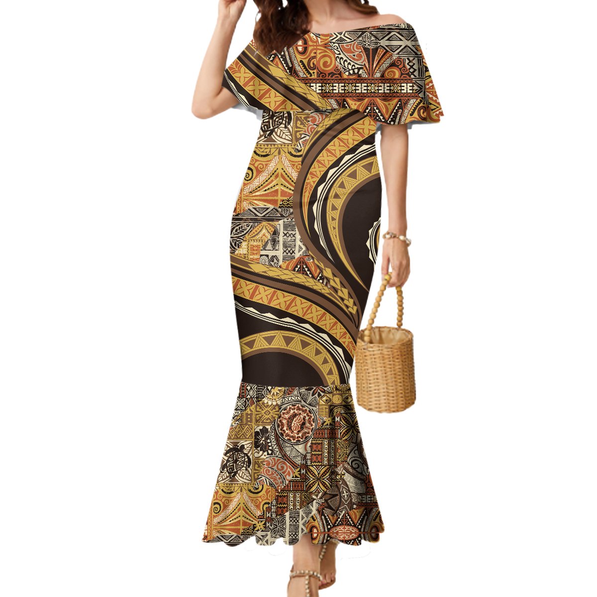 Hawaiian Hibiscus Tribal Vintage Motif Mermaid Dress Ver 4