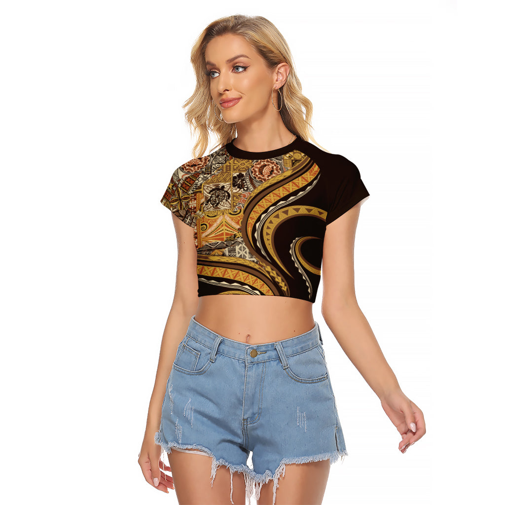 Hawaiian Hibiscus Tribal Vintage Motif Raglan Cropped T Shirt Ver 4