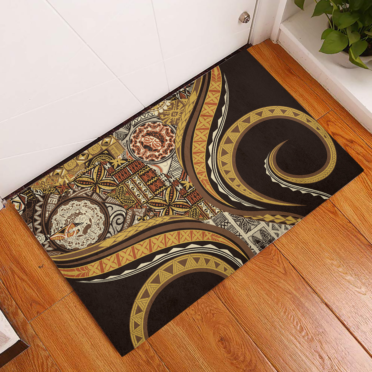 Hawaiian Hibiscus Tribal Vintage Motif Rubber Doormat Ver 4