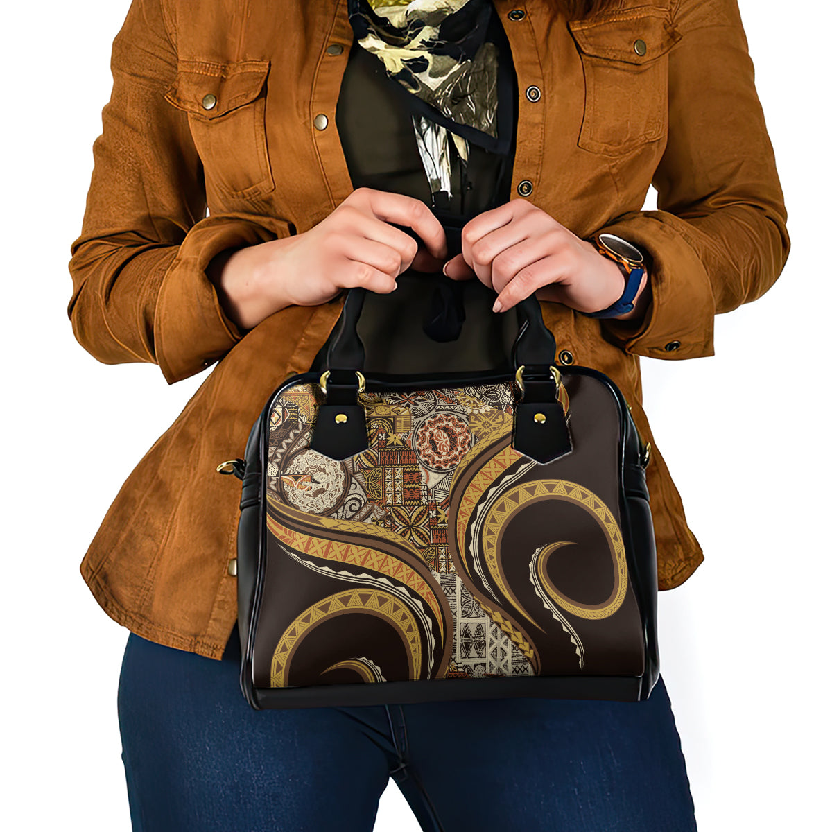 Hawaiian Hibiscus Tribal Vintage Motif Shoulder Handbag Ver 4 LT9 - Polynesian Pride