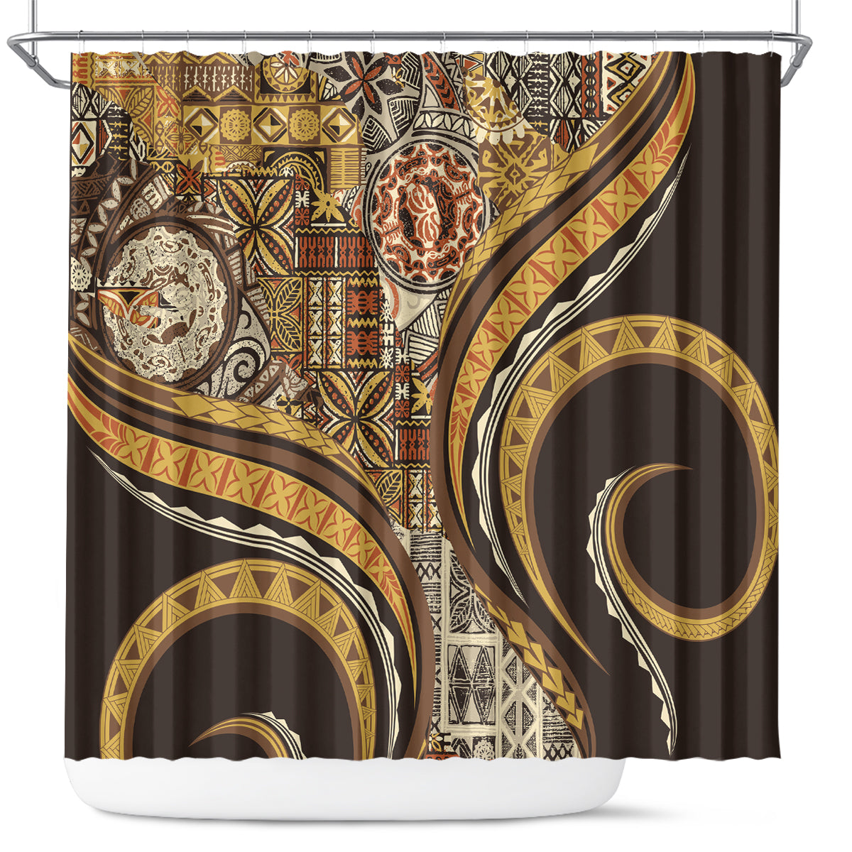 Hawaiian Hibiscus Tribal Vintage Motif Shower Curtain Ver 4 LT9 Gold - Polynesian Pride