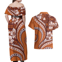 Hawaiian Hibiscus Tribal Vintage Motif Couples Matching Off Shoulder Maxi Dress and Hawaiian Shirt Ver 5 LT9 - Polynesian Pride