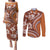 Hawaiian Hibiscus Tribal Vintage Motif Couples Matching Puletasi and Long Sleeve Button Shirt Ver 5