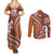 Hawaiian Hibiscus Tribal Vintage Motif Couples Matching Summer Maxi Dress and Long Sleeve Button Shirt Ver 5