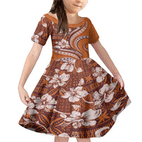 Hawaiian Hibiscus Tribal Vintage Motif Family Matching Mermaid Dress and Hawaiian Shirt Ver 5 LT9 Daughter's Dress Gold - Polynesian Pride