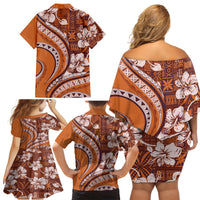 Hawaiian Hibiscus Tribal Vintage Motif Family Matching Off Shoulder Short Dress and Hawaiian Shirt Ver 5 LT9 - Polynesian Pride