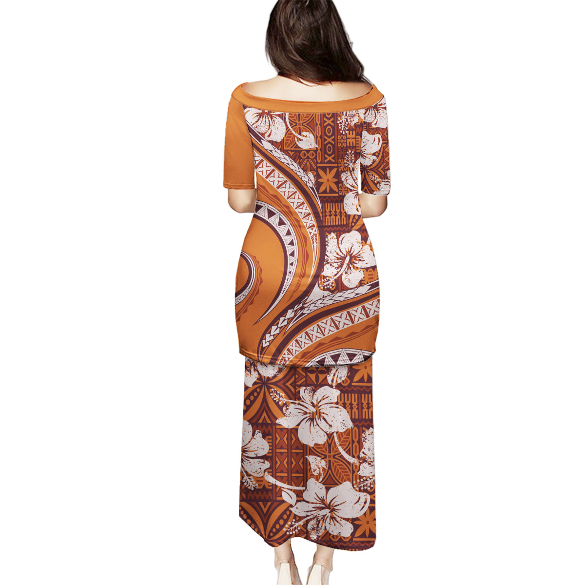 Hawaiian Hibiscus Tribal Vintage Motif Family Matching Puletasi and Hawaiian Shirt Ver 5 LT9 - Polynesian Pride