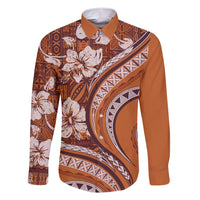 Hawaiian Hibiscus Tribal Vintage Motif Family Matching Short Sleeve Bodycon Dress and Hawaiian Shirt Ver 5 LT9 Dad's Shirt - Long Sleeve Gold - Polynesian Pride