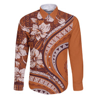 Hawaiian Hibiscus Tribal Vintage Motif Family Matching Summer Maxi Dress and Hawaiian Shirt Ver 5 LT9 Dad's Shirt - Long Sleeve Gold - Polynesian Pride