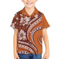 Hawaiian Hibiscus Tribal Vintage Motif Family Matching Tank Maxi Dress and Hawaiian Shirt Ver 5 LT9 Son's Shirt Gold - Polynesian Pride