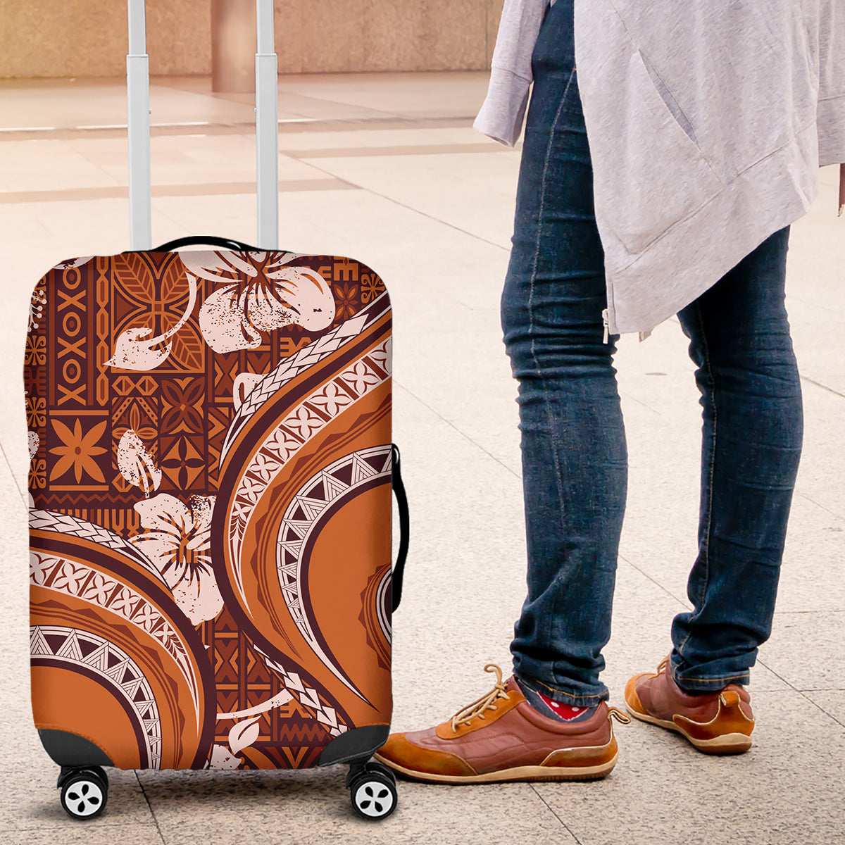 Hawaiian Hibiscus Tribal Vintage Motif Luggage Cover Ver 5 LT9 Gold - Polynesian Pride
