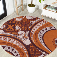 Hawaiian Hibiscus Tribal Vintage Motif Round Carpet Ver 5 LT9 Gold - Polynesian Pride
