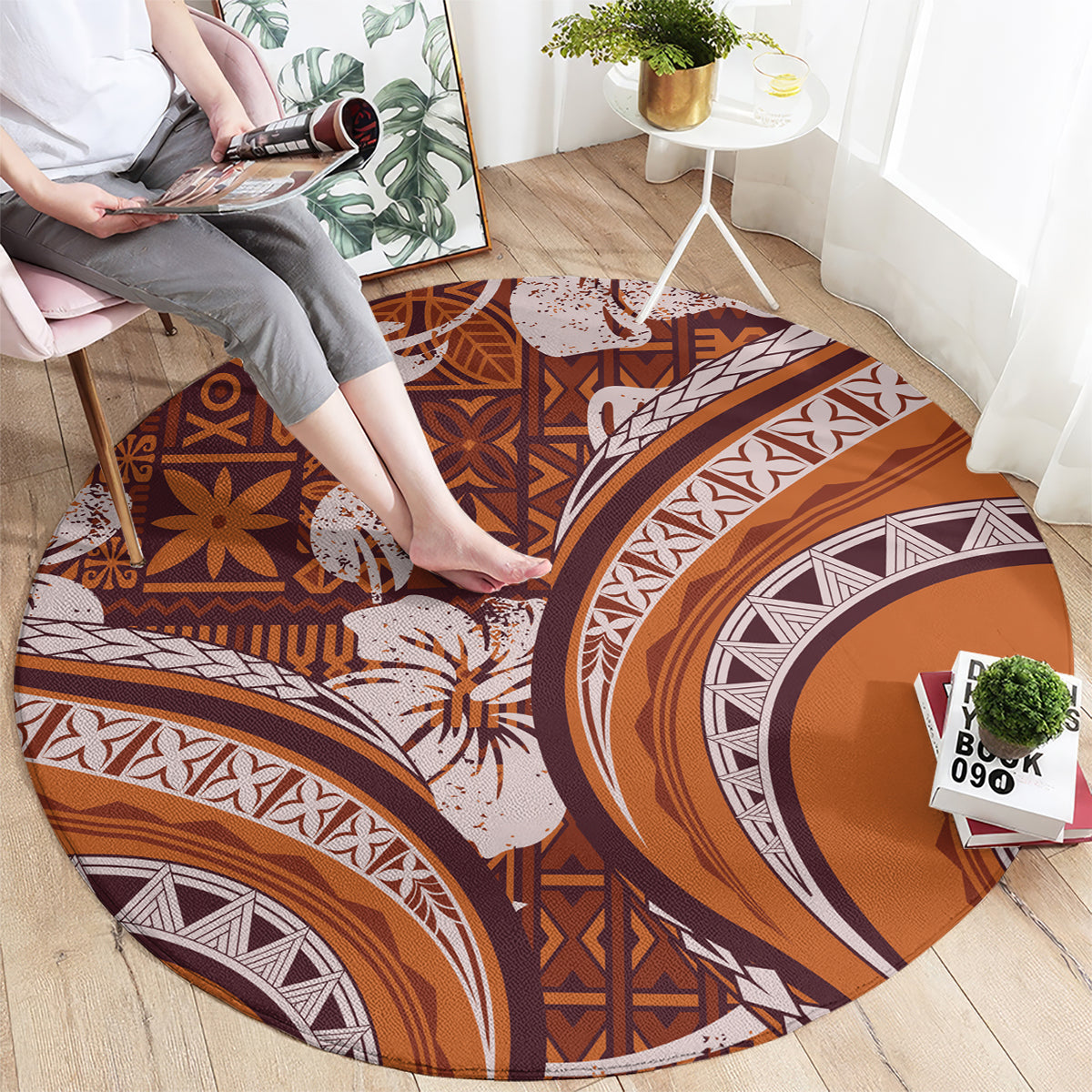 Hawaiian Hibiscus Tribal Vintage Motif Round Carpet Ver 5 LT9 - Polynesian Pride
