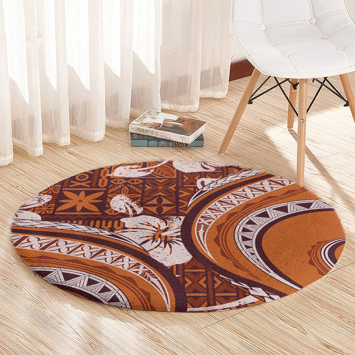 Hawaiian Hibiscus Tribal Vintage Motif Round Carpet Ver 5 LT9 - Polynesian Pride