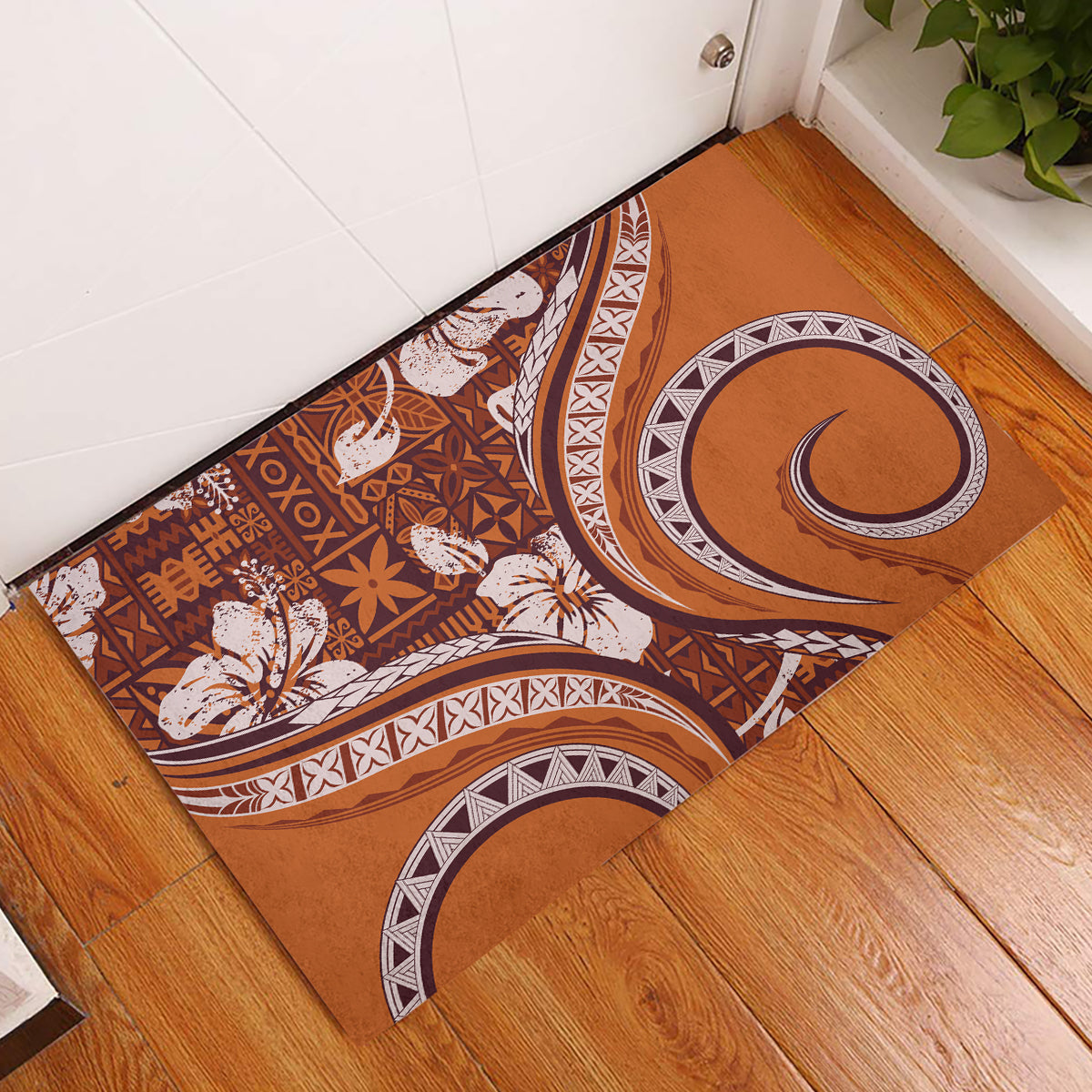 Hawaiian Hibiscus Tribal Vintage Motif Rubber Doormat Ver 5