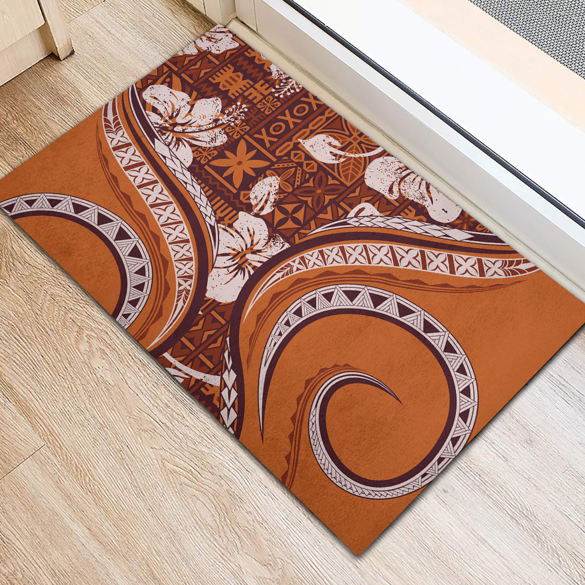 Hawaiian Hibiscus Tribal Vintage Motif Rubber Doormat Ver 5
