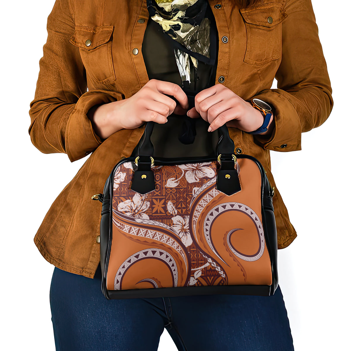 Hawaiian Hibiscus Tribal Vintage Motif Shoulder Handbag Ver 5 LT9 - Polynesian Pride