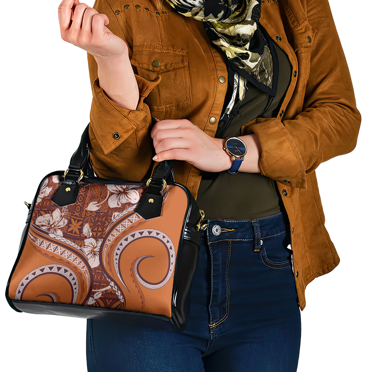 Hawaiian Hibiscus Tribal Vintage Motif Shoulder Handbag Ver 5 LT9 - Polynesian Pride