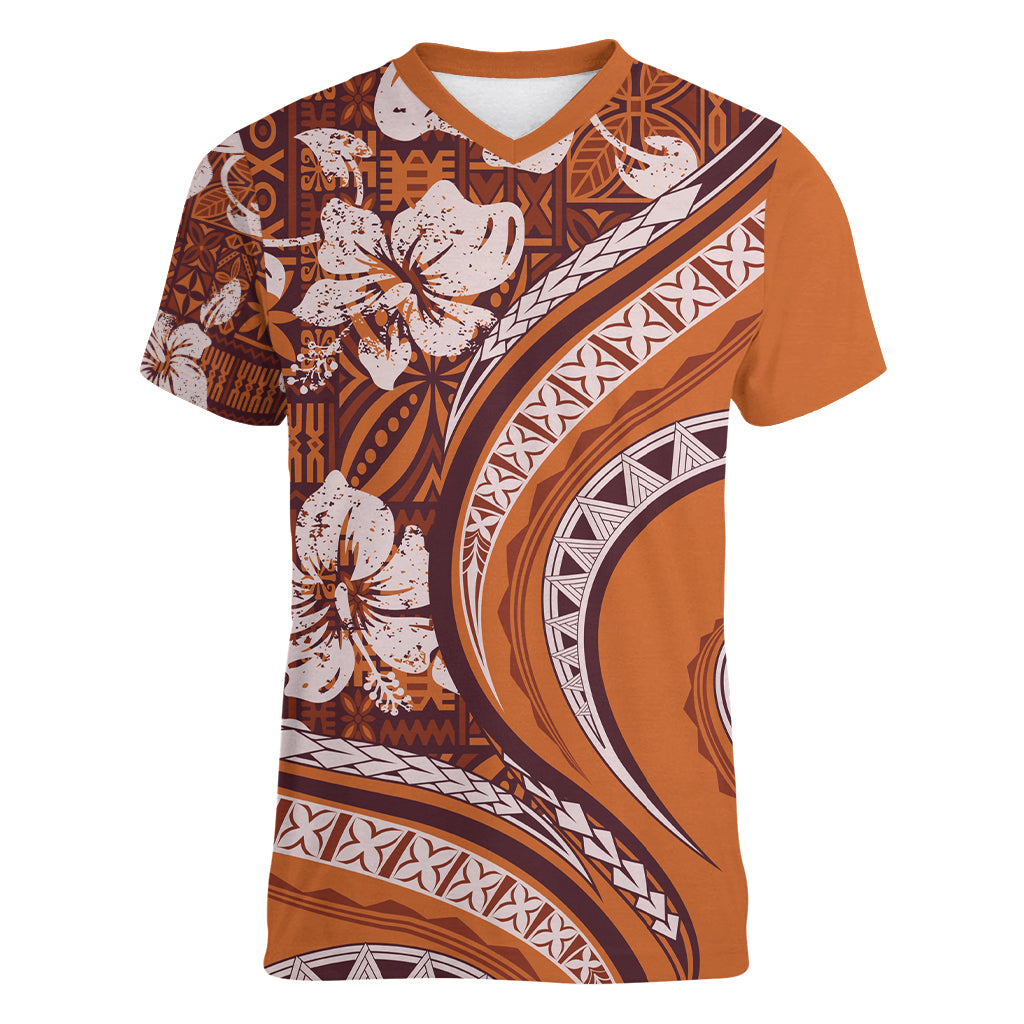 Hawaiian Hibiscus Tribal Vintage Motif Women V-Neck T-Shirt Ver 5