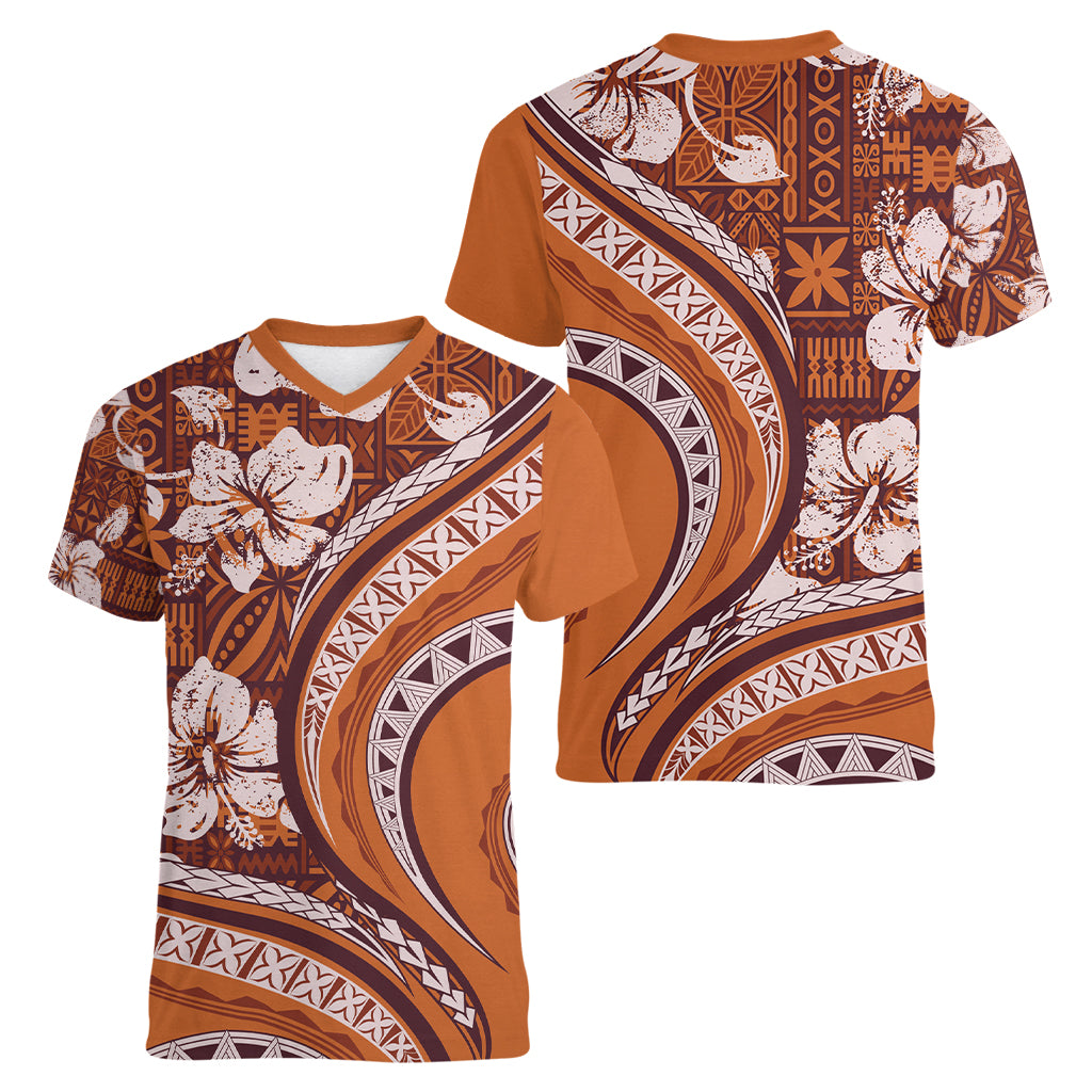 Hawaiian Hibiscus Tribal Vintage Motif Women V-Neck T-Shirt Ver 5