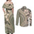 Hawaiian Hibiscus Tribal Vintage Motif Couples Matching Off Shoulder Maxi Dress and Long Sleeve Button Shirt Ver 6