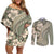 Hawaiian Hibiscus Tribal Vintage Motif Couples Matching Off Shoulder Short Dress and Long Sleeve Button Shirt Ver 6