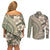 Hawaiian Hibiscus Tribal Vintage Motif Couples Matching Off Shoulder Short Dress and Long Sleeve Button Shirt Ver 6