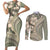 Hawaiian Hibiscus Tribal Vintage Motif Couples Matching Short Sleeve Bodycon Dress and Long Sleeve Button Shirt Ver 6