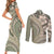 Hawaiian Hibiscus Tribal Vintage Motif Couples Matching Short Sleeve Bodycon Dress and Long Sleeve Button Shirt Ver 6