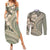 Hawaiian Hibiscus Tribal Vintage Motif Couples Matching Summer Maxi Dress and Long Sleeve Button Shirt Ver 6