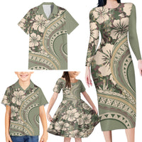 Hawaiian Hibiscus Tribal Vintage Motif Family Matching Long Sleeve Bodycon Dress and Hawaiian Shirt Ver 6 LT9 - Polynesian Pride