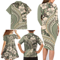 Hawaiian Hibiscus Tribal Vintage Motif Family Matching Long Sleeve Bodycon Dress and Hawaiian Shirt Ver 6 LT9 - Polynesian Pride