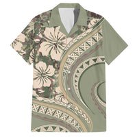 Hawaiian Hibiscus Tribal Vintage Motif Family Matching Long Sleeve Bodycon Dress and Hawaiian Shirt Ver 6 LT9 Dad's Shirt - Short Sleeve Green Pastel - Polynesian Pride