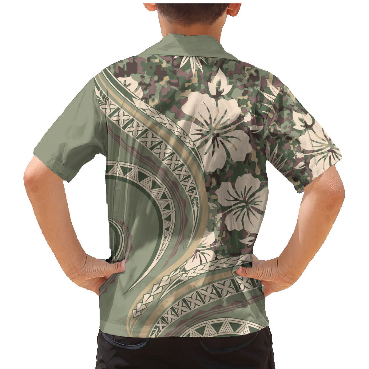Hawaiian Hibiscus Tribal Vintage Motif Family Matching Mermaid Dress and Hawaiian Shirt Ver 6 LT9 - Polynesian Pride