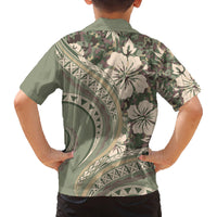 Hawaiian Hibiscus Tribal Vintage Motif Family Matching Off The Shoulder Long Sleeve Dress and Hawaiian Shirt Ver 6 LT9 - Polynesian Pride