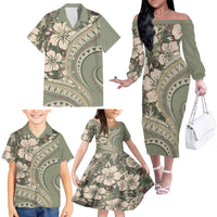 Hawaiian Hibiscus Tribal Vintage Motif Family Matching Off The Shoulder Long Sleeve Dress and Hawaiian Shirt Ver 6 LT9 - Polynesian Pride