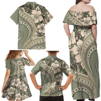Hawaiian Hibiscus Tribal Vintage Motif Family Matching Off Shoulder Maxi Dress and Hawaiian Shirt Ver 6 LT9 - Polynesian Pride