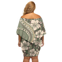 Hawaiian Hibiscus Tribal Vintage Motif Family Matching Off Shoulder Short Dress and Hawaiian Shirt Ver 6 LT9 - Polynesian Pride