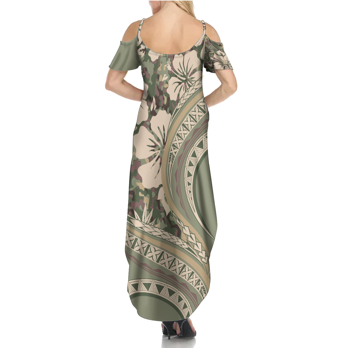 Hawaiian Hibiscus Tribal Vintage Motif Family Matching Summer Maxi Dress and Hawaiian Shirt Ver 6 LT9 - Polynesian Pride