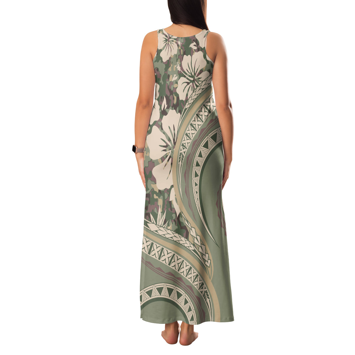 Hawaiian Hibiscus Tribal Vintage Motif Family Matching Tank Maxi Dress and Hawaiian Shirt Ver 6 LT9 - Polynesian Pride