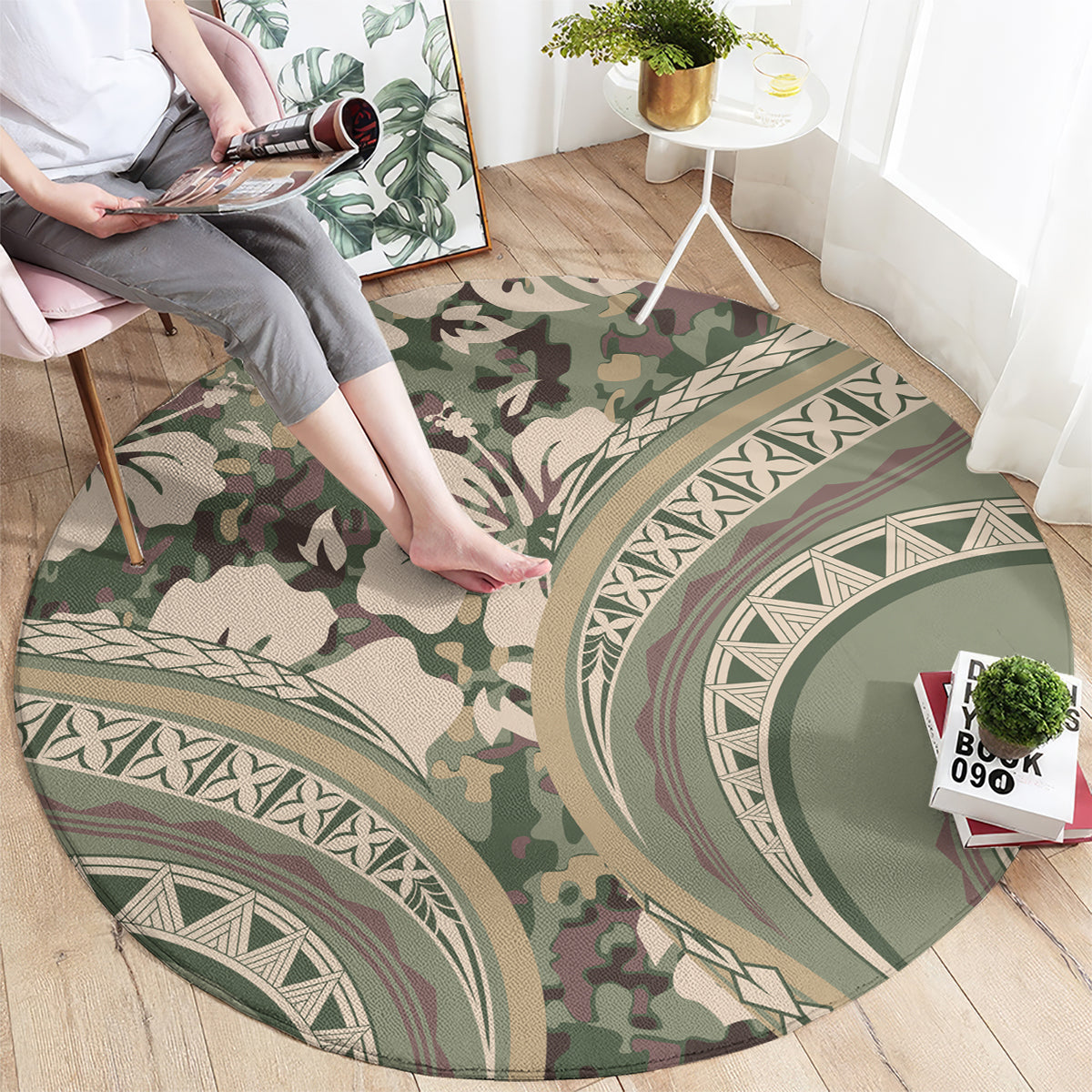 Hawaiian Hibiscus Tribal Vintage Motif Round Carpet Ver 6 LT9 - Polynesian Pride
