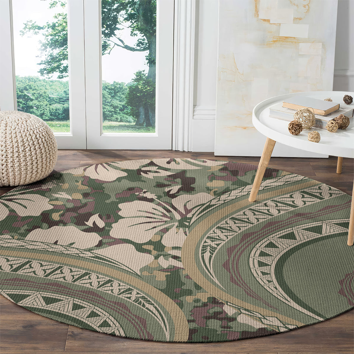 Hawaiian Hibiscus Tribal Vintage Motif Round Carpet Ver 6 LT9 - Polynesian Pride