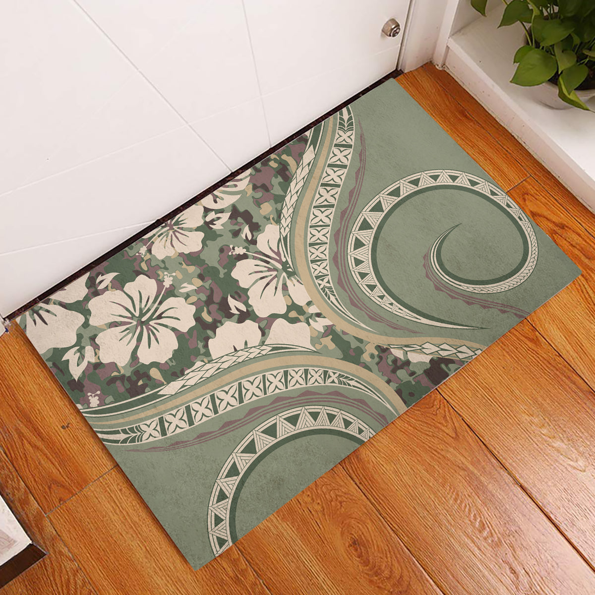 Hawaiian Hibiscus Tribal Vintage Motif Rubber Doormat Ver 6