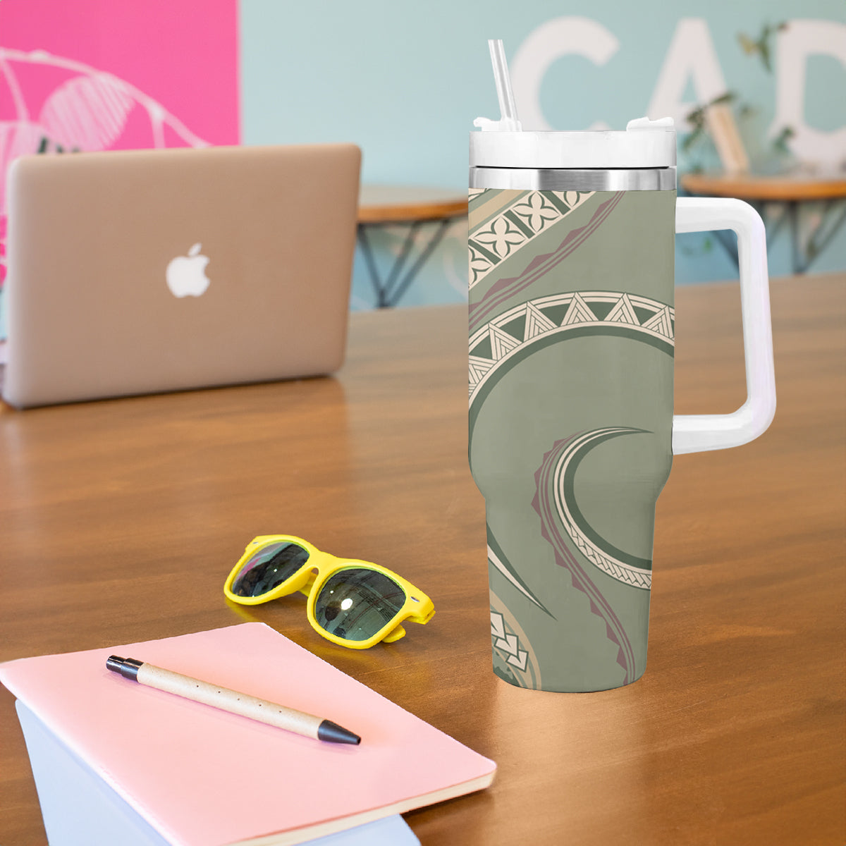 Hawaiian Hibiscus Tribal Vintage Motif Tumbler With Handle Ver 6