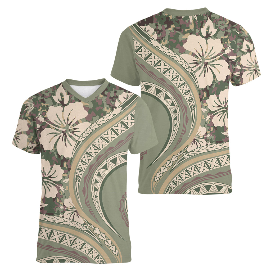 Hawaiian Hibiscus Tribal Vintage Motif Women V-Neck T-Shirt Ver 6